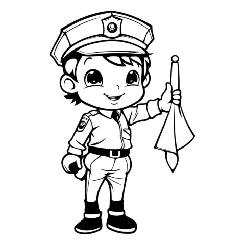 Cute Little Boy in Sailor Uniform Holding an Umbrella - Coloring