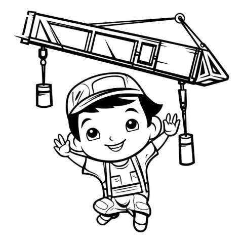 Cartoon Illustration of Cute Kid Boy Construction Worker Charact