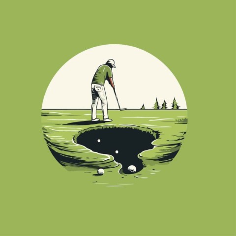 Golfer on the golf course. Vector illustration in retro style.