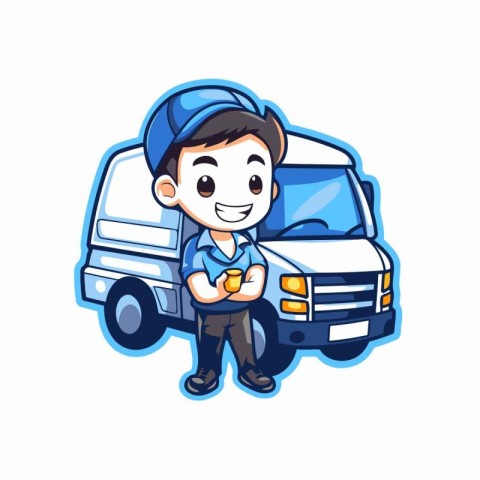 Delivery Boy Car Service Cartoon Mascot Character Vector Illustr