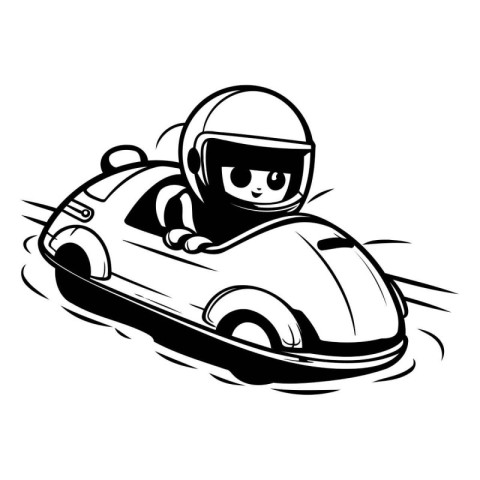 Vector image of a boy in a race car on a white background