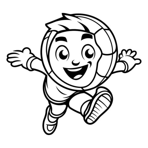 Happy Cartoon Soccer Player - Black and White Vector Illustratio