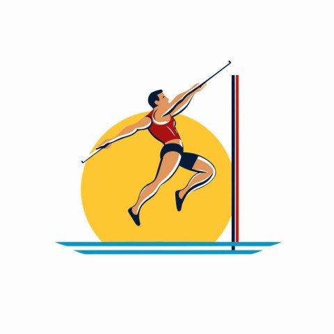 Illustration of a javelin thrower jumping off a hurdle