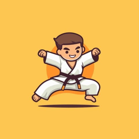 Taekwondo boy character. Cartoon karate vector illustration.