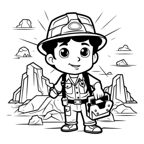 Cartoon illustration of a boy explorer or explorer holding a map