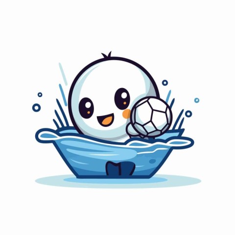 Cute cartoon ball in the water. Vector illustration on white bac