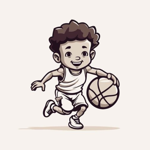 Cartoon basketball player running with ball. Vector illustration