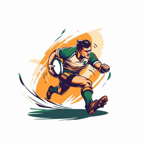 Rugby player running with a ball. Vector illustration for your d