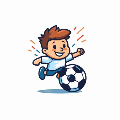 Cute boy playing soccer cartoon vector illustration. Isolated on