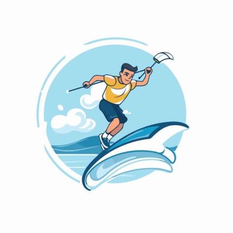 Water skiing. Vector illustration of a man riding a water ski on