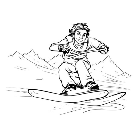 snowboarder in the mountains. black and white vector illustratio