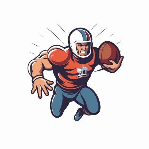 American football player running with ball. Vector illustration