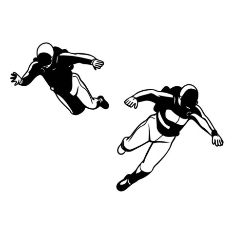 Astronaut jumping. Black and white vector illustration isolated