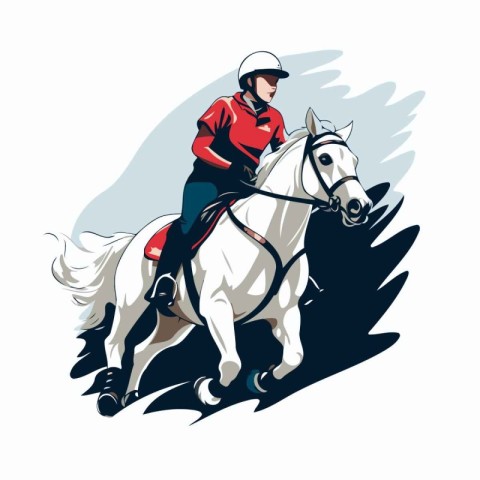 Horseman riding on a white horse. Vector illustration in retro s