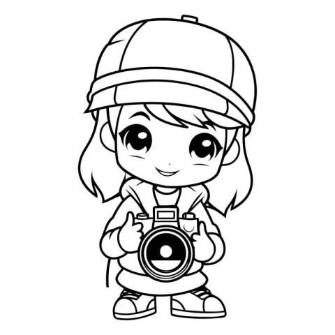 Illustration of a Cute Little Girl Wearing a Cap and Holding a C