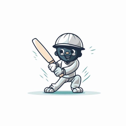 Cricket player with baseball bat and helmet. Cartoon vector illu