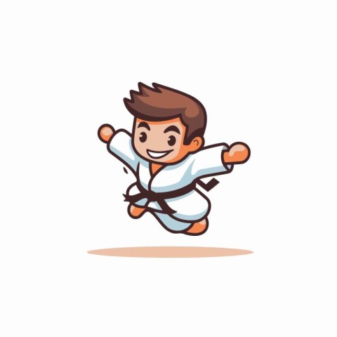 Taekwondo boy cartoon character. Vector illustration on white ba