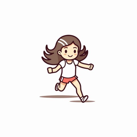 Cute little girl running. Cartoon character. Vector illustration