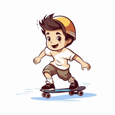 Vector illustration of a boy riding a skateboard on a white back