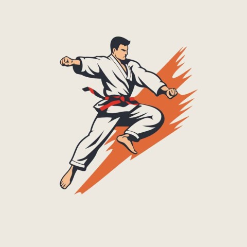 Taekwondo fighter with karate kick. Vector illustration.