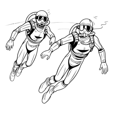 Diver and scuba diver in action. Vector illustration ready for v