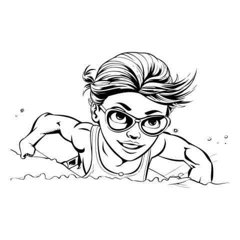 Vector illustration of a man swimming in the pool. Line art.