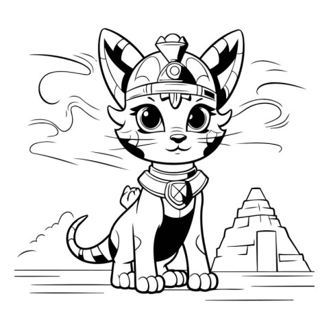 Black and White Cartoon Illustration of Egyptian Cat Animal Char