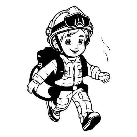 Cute boy dressed as a firefighter. Vector illustration for your