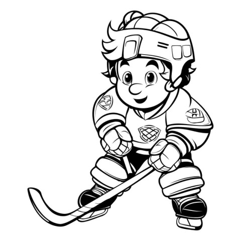 Cartoon hockey player. Coloring book for children. Vector illust