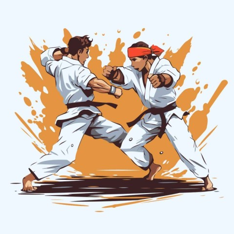 Taekwondo. Vector illustration of two karate fighters.