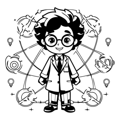 Vector illustration of a little boy in a business suit and glass