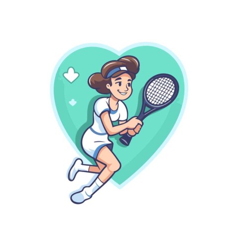 Girl tennis player with racket. Vector illustration in cartoon s