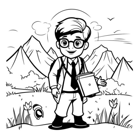 Vector illustration of a schoolboy with a book in his hands.