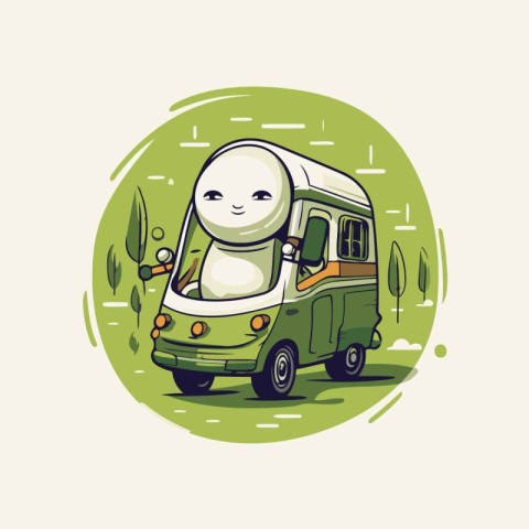 Vector illustration of a funny cartoon camper van with a smiling