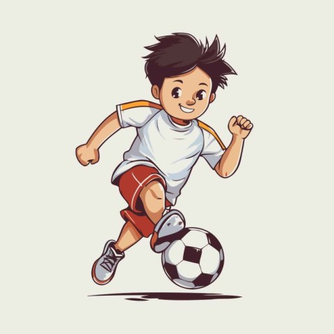 Soccer player running with ball. Vector illustration in cartoon