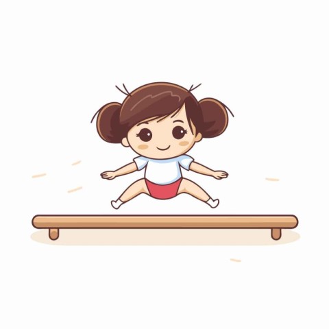 Cute little girl jumping on a skateboard. Vector illustration.