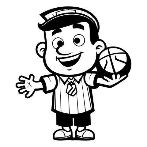 Cartoon Illustration of Funny Kid Boy Holding Basketball Ball fo