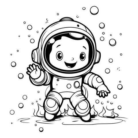 Cute cartoon astronaut in space suit. Vector illustration for co