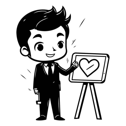 Businessman drawing a heart on a whiteboard. Vector illustration