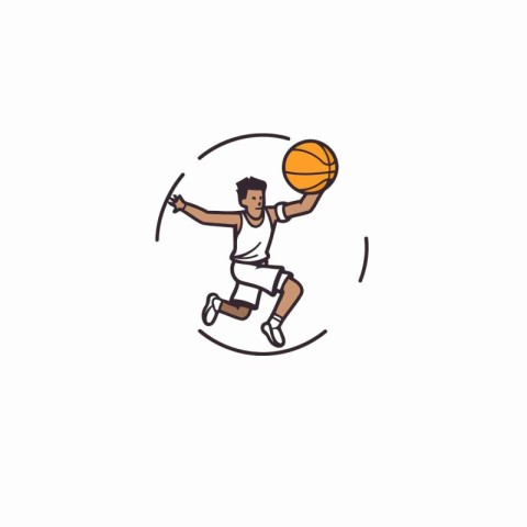 Basketball player with ball line icon on white background. Vecto