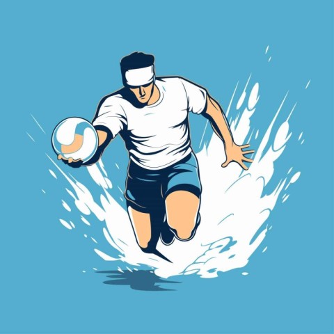 Rugby player jumping with ball. Vector illustration of a rugby p