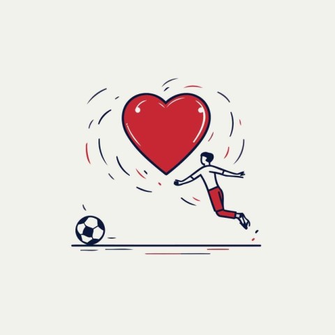 Soccer ball and heart. Vector illustration in flat linear style.