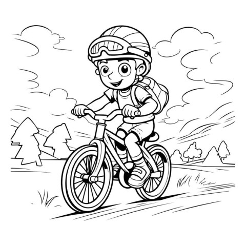 Coloring Page Outline Of a Little Boy Riding a Mountain Bike