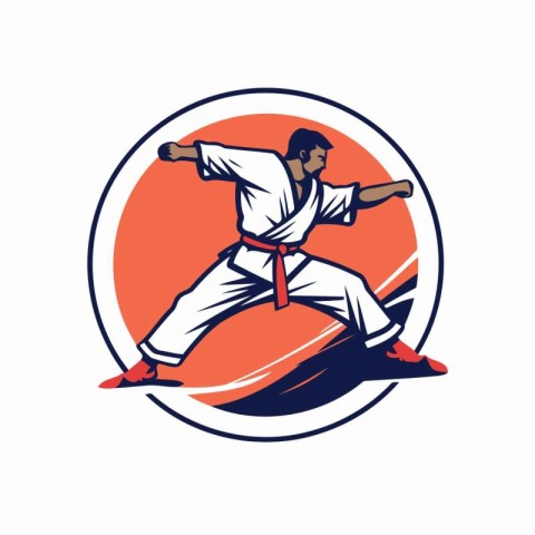 Illustration of a taekwondo fighter training with arm raised vie