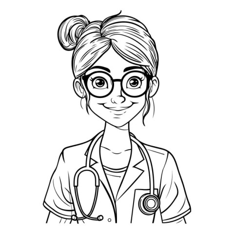 doctor woman with stethoscope and glasses cartoon vector illustr