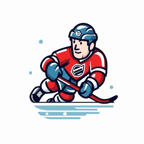 Ice hockey player with the stick and puck. Vector illustration i