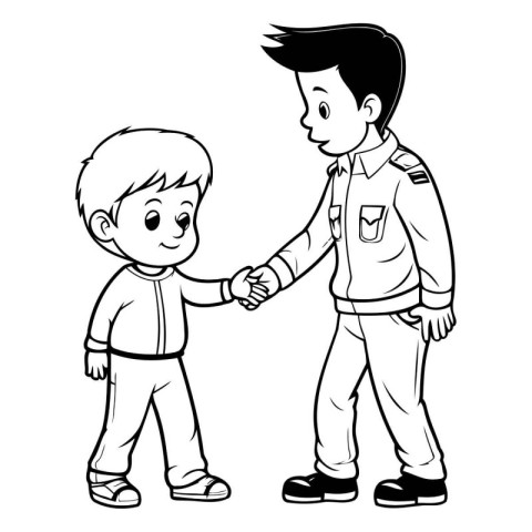 Black and White Cartoon Illustration of Father and Son Holding H