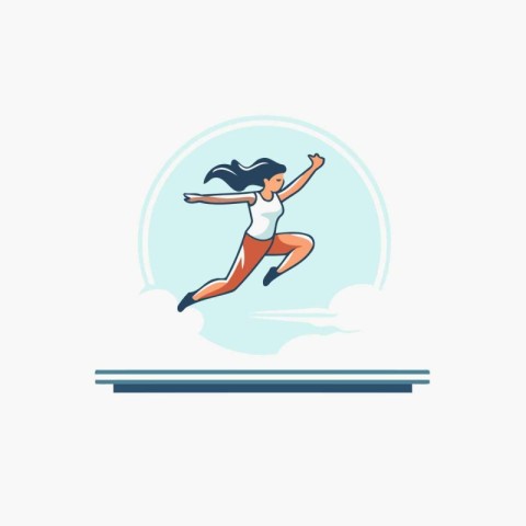 Young woman jumping in the air. Vector illustration in flat styl