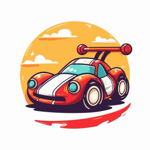 Retro sport car on the background of the sunset. Vector illustra