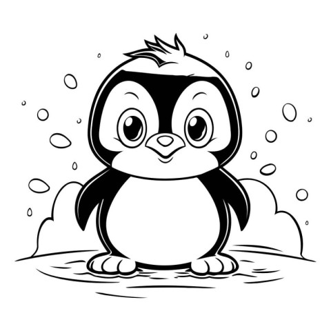 Cute cartoon penguin. Black and white vector illustration for co